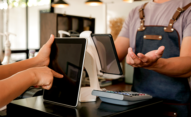 Staff using tablet