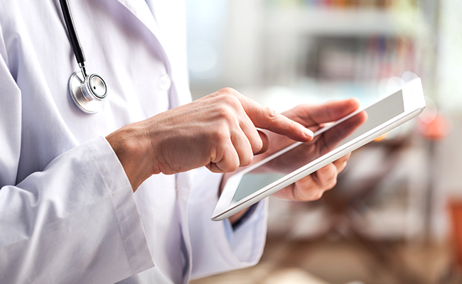 Nurse using tablet